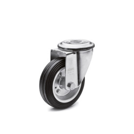 EN 22874 Steel Medium Duty Casters, Rubber Wheel Tread, Steel Sheet Metal Wheel Core, Light Version Bearing type: G - Friction bearing<br />Bracket type: R - Swivel bracket with center hole<br />Coding: L - Light version<br />Bracket material: ST - Steel sheet metal