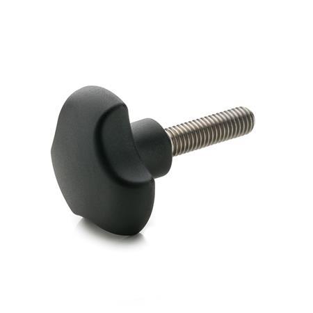 EN 5342 Technopolymer Plastic Three-Lobed Knobs, with Stainless Steel Threaded Stud 