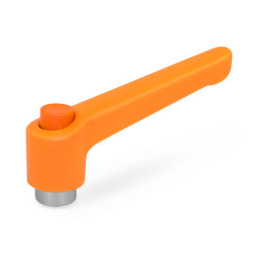 WN 303.1 Plastic Adjustable Levers with Push Button, Tapped or Plain Bore Type, with Stainless Steel Components Lever color: OS - Orange, RAL 2004, textured finish<br />Push button color: O - Orange, RAL 2004