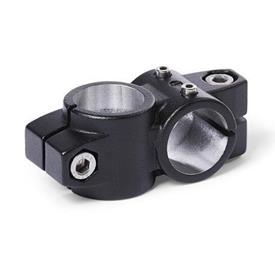 GN 132.1 Noix de serrage orthogonales pour unité linéaire tubulaire en aluminium, pour système à axe unique d1: B - Alésage<br />Finition: S - Noir, RAL 9005, finition texturée