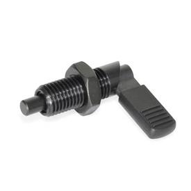 GN 721.1 Steel Cam Action Indexing Plungers, Lock-Out, with 180° Limit Stop Type: LBK - Left hand limit stop, with plastic sleeve, with lock nut