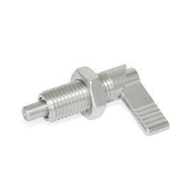 GN 721.6 Stainless Steel Cam Action Indexing Plungers, Lock-Out, with 180° Limit Stop Type: LAK - Left hand limit stop, with lock nut
