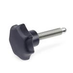 Technopolymer Plastic Star Knobs, with Stainless Steel Threaded Stud, with Ball End