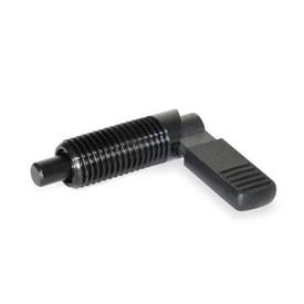 GN 721 Steel Cam Action Indexing Plungers, Non Lock-Out, with 180° Limit Stop Type: LB - Left hand limit stop, with plastic sleeve