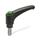 EN 603.1 Plastic Adjustable Levers, Threaded Stud Type, with Stainless Steel Components, with Push Button, Ergostyle® Color: DGN - Green, RAL 6017, shiny finish