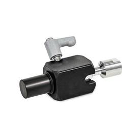 GN 487 Aluminum Swivel Ball Joint Mounting Clamps Type: W - With bolt<br />Coding: I - Ball element with internal thread<br />Identification no.: 1 - Clamping with adjustable lever<br />Finish: ES - Anodized finish, black