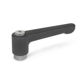 GN 302.1 Zinc Die-Cast Straight Adjustable Levers, Tapped or Plain Bore Type, with Stainless Steel Components Color: SW - Black, RAL 9005, textured finish