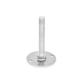 GN 41 Inch Thread, Stainless Steel Leveling Feet, Tapped Socket or Threaded Stud Type Type (Base): B0 - Without rubber pad / cap, with 2 mounting holes<br />Version (Stud / Socket): S - Without nut, external hex at the bottom
