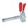 GN 810.3 Steel Extended Arm Vertical Acting Toggle Clamps, with Safety Hook, with Horizontal Mounting Base Type: UL - Clamping arm extended, with slotted hole and with two flanged washers