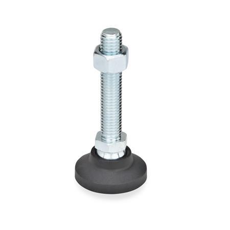 60mm Base Diameter Metric Size JW Winco 20N138PAON Series GN 343.8 Stainless Steel Stud Type Technopolymer Plastic Base Leveling Mount with Rubber Pad 138mm Stud Length M20 x 2.5 Thread 14000 Newton Static Load