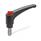 EN 603.1 Plastic Adjustable Levers, Threaded Stud Type, with Stainless Steel Components, with Push Button, Ergostyle® Color: DRT - Red, RAL 3000, shiny finish