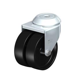  LMDA-POA Roulettes jumelées pivotantes en nylon noir en acier, avec support de trou de boulon, série de support standard Type: G - Palier lisse