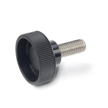 GN 421 Technopolymer Plastic Hollow Knurled Screws, with Stainless Steel Threaded Stud 
