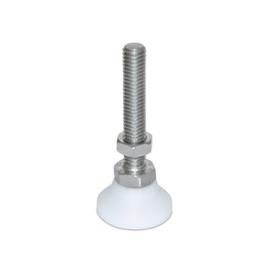  MLPST Metric Size, &quot;Level-It&quot;™ Leveling Mounts, Stainless Steel Threaded Stud Type Type: D2 - Solid Delrin<sup>®</sup> plastic base
