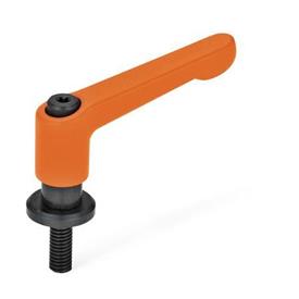 GN 307 Zinc Die-Cast Adjustable Levers, Steel Threaded Stud Type, with Washer Color: OS - Orange, RAL 2004, textured finish