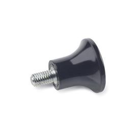 GN 76 Phenolic Plastic Mushroom Shaped Knobs, with Tapped Insert or Threaded Stud Type: E - With threaded stud