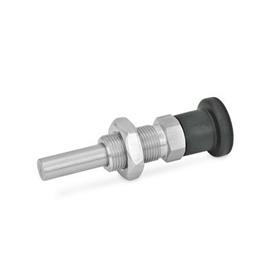GN 817.8 Stainless Steel Indexing Plungers, Lock-Out and Non Lock-Out, with Removable Pin Material: NI - Stainless steel<br />Type: BK - Non lock-out, with lock nut