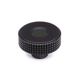Technopolymer Plastic Diamond Cut Knurled Knobs, with Brass Tapped or Plain Blind Bore Insert, with Black Cap