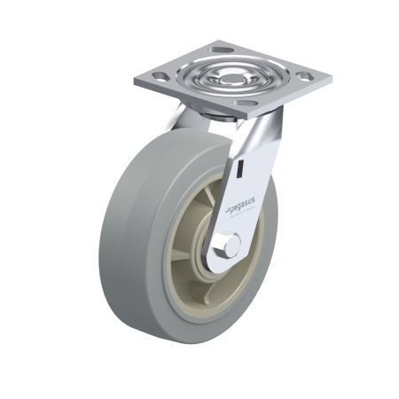 WN 22872.1 Steel Medium Duty Casters, Rubber Wheel Tread, Polypropylene Wheel Core, Medium Version Bracket type: L - Swivel bracket with mounting plate