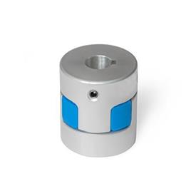GN 2241 Aluminum Elastomer Jaw Couplings, Hub with Set Screw, with Metric-Inch Bores Bore code: K - With keyway (from d<sub>1</sub> = 30 mm)<br />Hardness: BS - 80 Shore A, blue