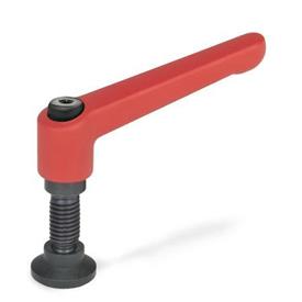GN 306 Zinc Die-Cast Adjustable Levers, with Special-Tipped Threaded Studs Color: RS - Red, RAL 3000, textured finish<br />Type: KD - Ball end with swivel thrust pad