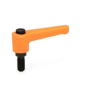 WN 304 Plastic Straight Adjustable Levers with Push Button, Threaded Stud Type, with Steel Components Lever color: OS - Orange, RAL 2004, textured finish<br />Push button color: S - Black, RAL 9005