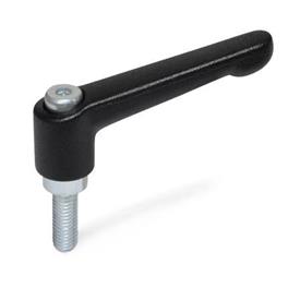 GN 300.2 Zinc Die-Cast Adjustable Levers, Threaded Stud Type, with Zinc Plated Steel Components Color (Finish): SW - Black, RAL 9005, textured finish
