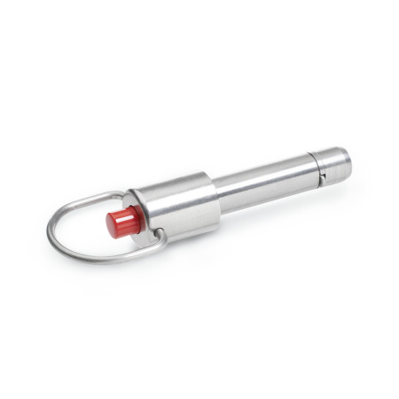 Rapid Release Pins GN 214.3: Stainless Steel Shank Pin, with Plastic Push Rod, with Axial Lock (Pawl)