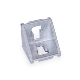 GN 960 Aluminum Angle Brackets, for 30/40/45 mm Profile Systems, for Slot Widths 8 / 10 mm, Assembly with T-Slot Nuts / T-Slot Bolts Type of angle piece: A - Without assembly set, without cover cap<br />Finish: MT - Matte, tumbled finish