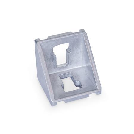 GN 960 Aluminum Angle Brackets, for 30/40/45 mm Profile Systems, for Slot Widths 8 / 10 mm, Assembly with T-Slot Nuts / T-Slot Bolts Type of angle piece: A - Without assembly set, without cover cap
Finish: MT - Matte, tumbled finish