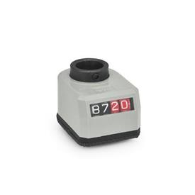 EN 954 Technopolymer Plastic Digital Position Indicators, 4 Digit Display Installation (Front view): AR - On the chamfer, below<br />Color: GR - Gray, RAL 7035
