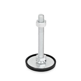 GN 40 Steel Leveling Feet, Tapped Socket or Threaded Stud Type Type (Base): A1 - With rubber cap, clipped on, black<br />Version (Stud / Socket): SK - With nut, external hex at the bottom