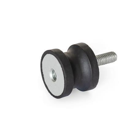 GN 356 Rubber Vibration Isolation Mounts, Hourglass Type, with Steel Components Type: ES - With 1 tapped hole and 1 threaded stud
