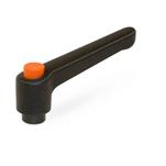Nylon Plastic Adjustable Levers with Push Button, Tapped or Plain Bore Type, with Blackened Steel Components