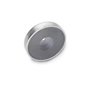 GN 50.45 Imanes de retención, de acero inoxidable, forma de disco, con agujero liso Material del imán: HF - Ferrita dura