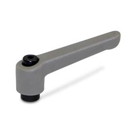 WN 300 Nylon Plastic Adjustable Levers, Tapped or Plain Bore Type, with Blackened Steel Components Color: GS - Gray, RAL 7035, textured finish