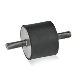 GN 451 Rubber Vibration Isolation Mounts, Cylindrical Type, with Stainless Steel Components Type: SS - With 2 threaded studs