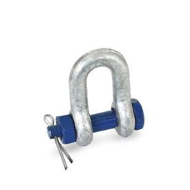 GN 584 Heat-Treated Steel D-Shackles, Straight Version Type: B - With bolt, nut, and cotter pin