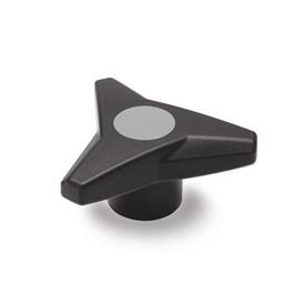 EN 533.6 Technopolymer Plastic Three-Lobed Knobs, Softline, with Brass / Stainless Steel Tapped Insert Color of the cover cap: DGR - Gray, RAL 7035, matte finish