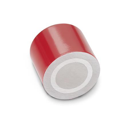 GN 52.3 Imanes de retención, de acero, forma cilíndrica, con agujero ciego roscado Acabado: RT - Rojo, pintado