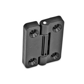 EN 222 Technopolymer Plastic Hinges, with 4 Indexing Positions Type: SH - 2x2 bores for countersunk screws