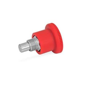 GN 822 Steel / Stainless Steel Mini Indexing Plungers, Lock-Out and Non Lock-Out, with Hidden Lock Mechanism, with Red Knob Material: NI - Stainless steel<br />Type: B - Non lock-out<br />Color: RT - Red, RAL 3000