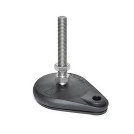  PM 600.1 Stainless Steel &quot;PolyMount&quot;™ Leveling Mounts, Plastic Base, Threaded Stud Type, Teardrop Shape 