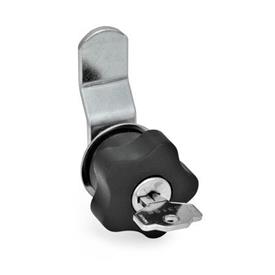 EN 217 Steel Cam Latches / Cam Locks, Operation with Plastic Star Knob Type: B - With off-set latch arm<br />Coding: SR - With lock, lockable by clockwise tun (Keyed differently)