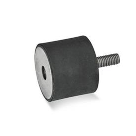 GN 451 Rubber Vibration Isolation Mounts, Cylindrical Type, with Stainless Steel Components Type: ES - With 1 tapped hole and 1 threaded stud