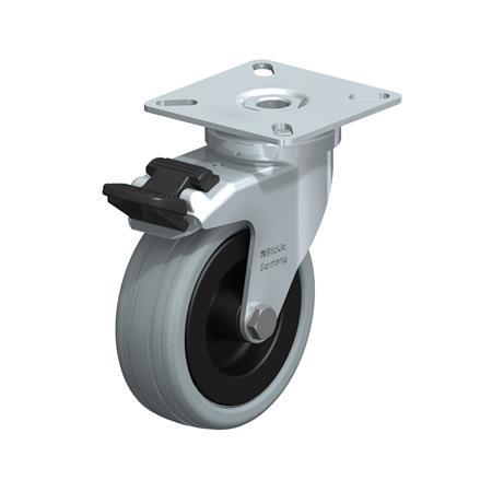  LPA-VPA Steel Light Duty Gray Rubber Wheel Swivel Casters, with Plate Mounting, Standard Bracket Series Type: G-FI - Plain bearing with stop-fix brake
