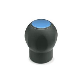 EN 675.1 Technopolymer Plastic Ball Handles, Ergostyle®, Softline, with Tapped Insert, with Removable Cover Cap Color of the cap: DBL - Blue, RAL 5024, matte finish