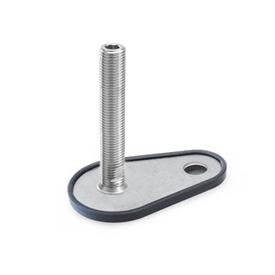GN 43 Inch Thread, Stainless Steel AISI 304 Leveling Feet, Tapped Socket or Threaded Stud Type, with Mounting Hole, Teardrop Shape Type (Base): D1 - With rubber cap, clipped on, black<br />Version (Stud / Socket): U - Without nut, internal hex at the top, wrench flat at the bottom