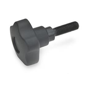 GN 5337.3 Technopolymer Plastic Safety Five-Lobed Knobs, with Threaded Stud, Push to Engage Material: ST - Steel