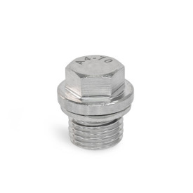 DIN 910 Steel / Stainless Steel Threaded Plugs, with Collar and External Hex Material: A4 - Stainless steel<br />Type: AN - With stainless steel sealing ring